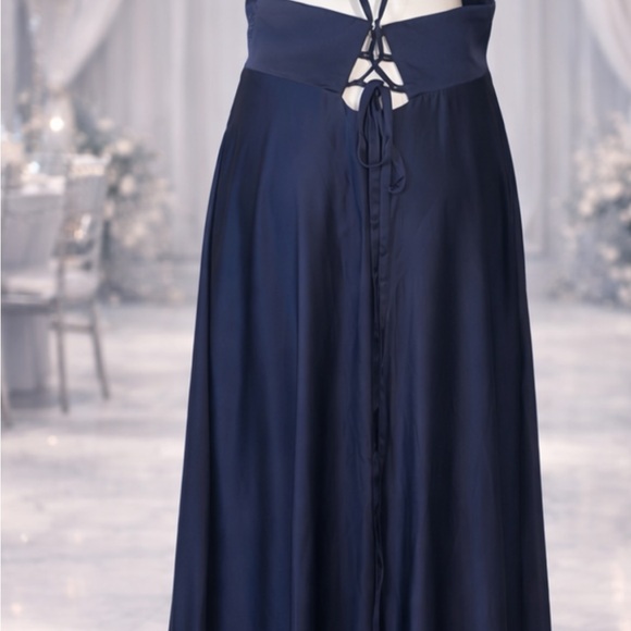 NWT Navy Blue Satin Maxi Dress Open Back Spaghetti Strap Sleeveless 12 - Picture 8 of 8